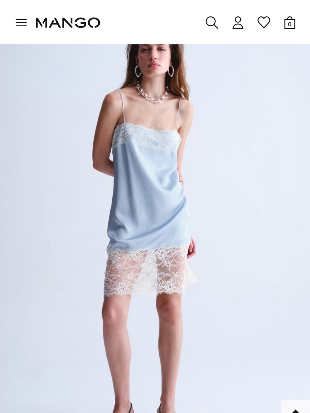 MANGO Blue Lace-Trim Slip dress